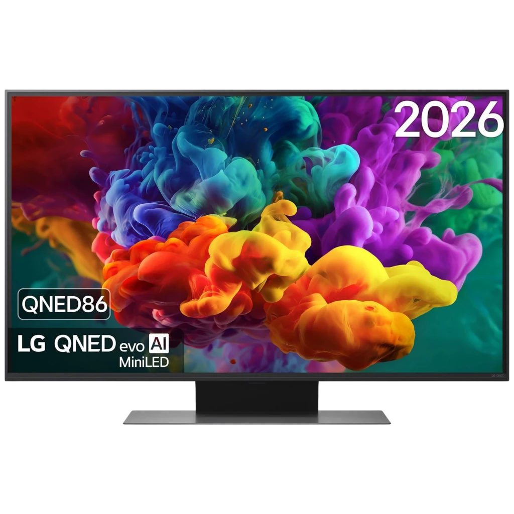LG 50QNED86B6B Smart TV QNED MiniLED 50 pulgadas 4K con biseles delgados, base central negra y pantalla vibrante con colores intensos y contraste profundo