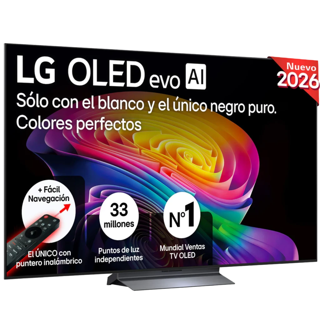 LG 48C64LA Smart TV OLED Evo 48 pulgadas 4K α11 AI Gen3 con panel ultrafino, biseles mínimos, base central metálica y pantalla con colores vivos y negros