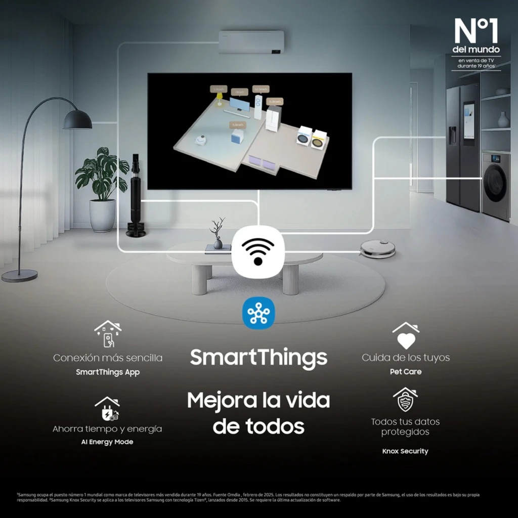 Samsung TQ65QN74FAT Smart TV Neo QLED 65 4K, bisel delgado en negro, imagen nítida, compatible con SmartThings, control del hogar inteligente y ahorro de