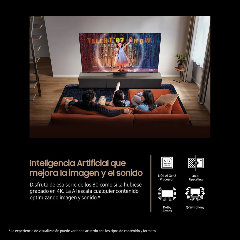 Samsung TQ65QN74FAT Neo QLED 65 pulgadas 4K, biseles ultrafinos, imagen vibrante, sonido Dolby Atmos, Q-Symphony, procesador NQ4 AI Gen2, color negro