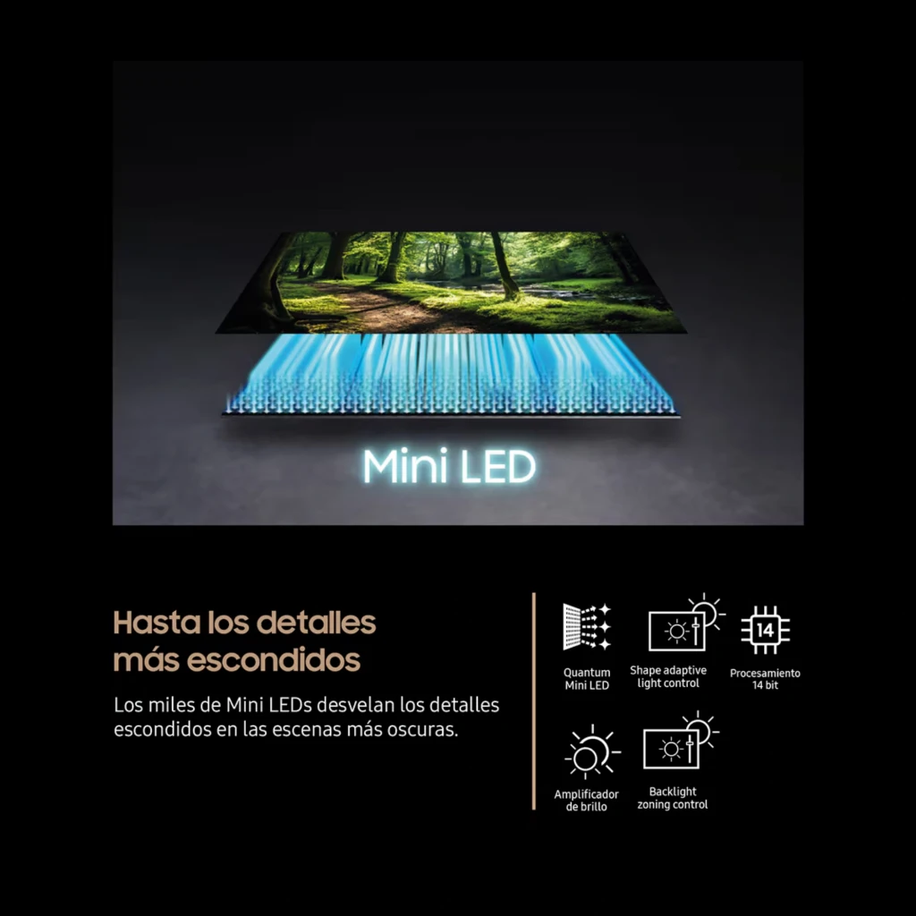 Samsung TQ65QN74FAT Smart TV Neo QLED 65 4K con Mini LED, control de luz preciso, procesado 14 bits, brillo optimizado y negros profundos en escenas oscuras