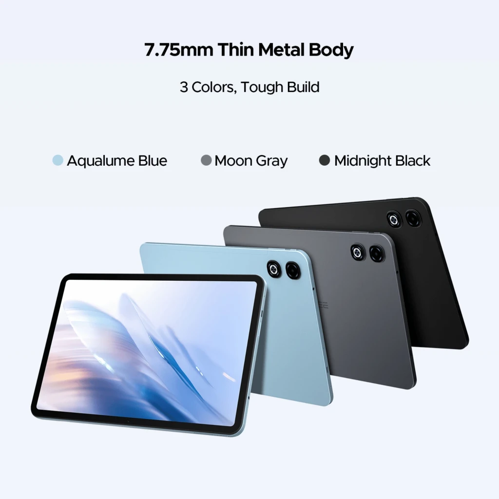 Doogee Tab G6 Max 13.4 pulgadas en negro midnight, cuerpo metálico 7.75 mm, marcos delgados, doble cámara trasera y frontal en pantalla amplia