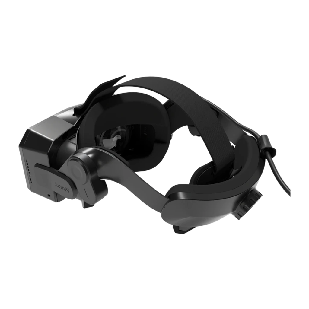 Pimax Crystal Super 57PPD Realidad Virtual PC con diadema ajustable, acolchado grueso, armazón negro mate y cable lateral; diseño robusto y ergonómico