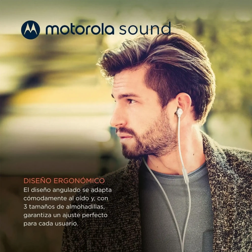 Auriculares Motorola Earbuds 3C-S 9,4 mm en color blanco con cable, diseño ergonómico, puntas de silicona y micrófono en línea para uso diario
