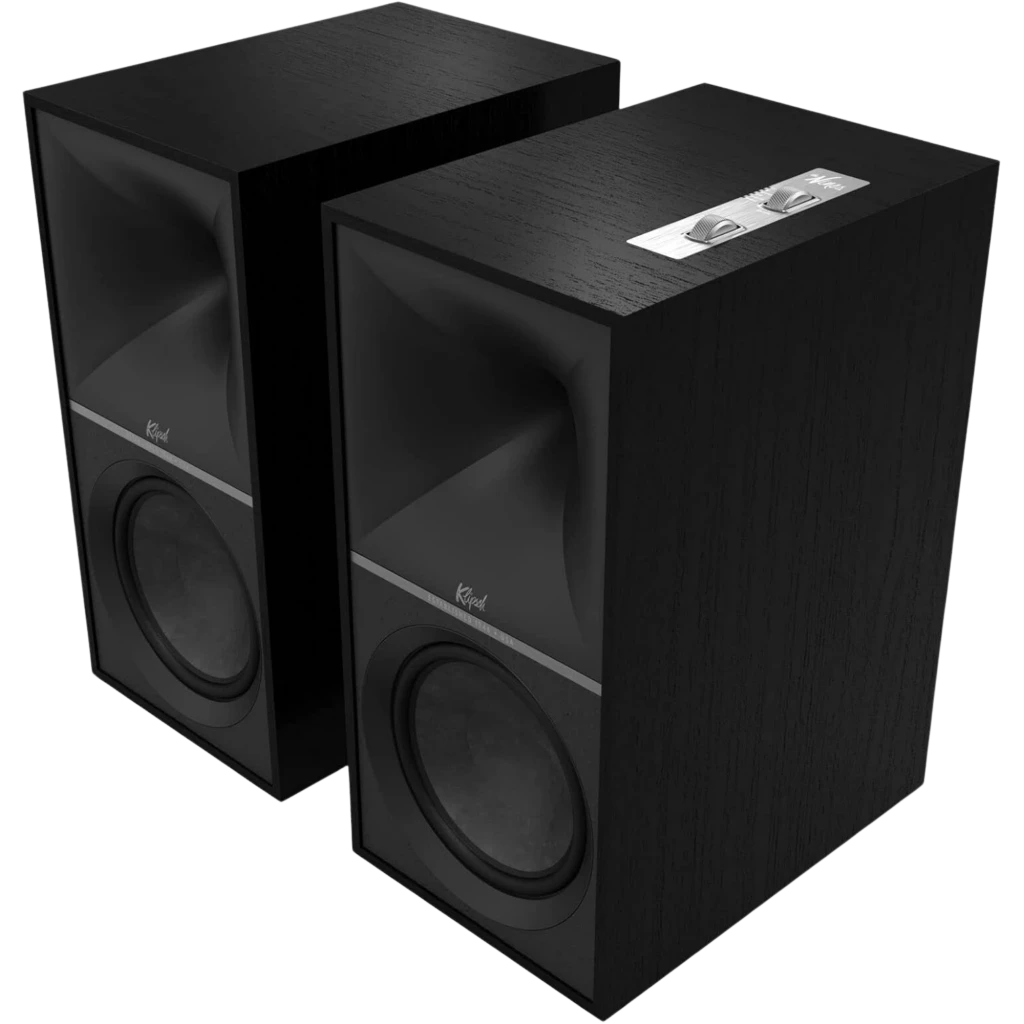 Klipsch The Nines 240 W Bluetooth Negro Mate: par de altavoces de estantería en madera negra, woofer grande, bocina Tractrix y controles superiores metálicos