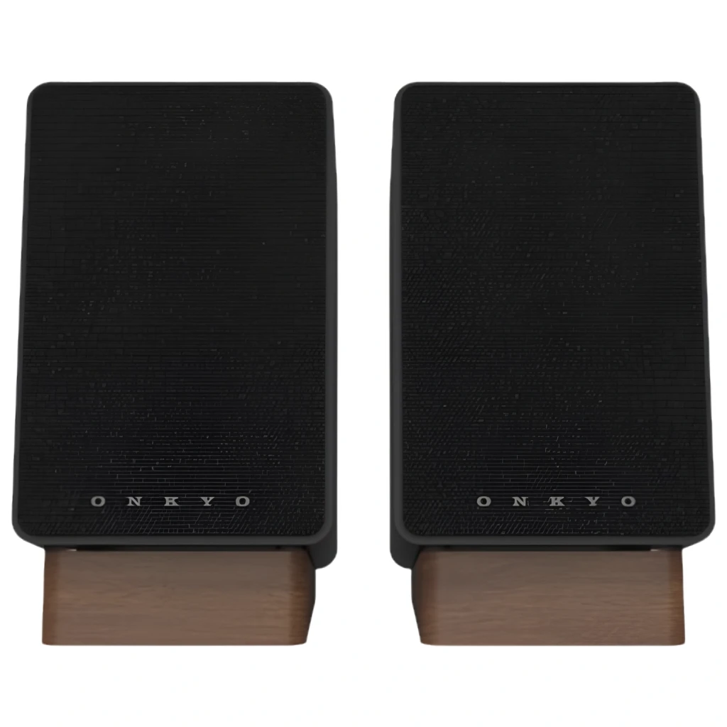 Onkyo GX-30ARC Creator Speaker 2×25 W Bluetooth Negro, par de altavoces compactos en negro con rejilla frontal y bases de madera, diseño minimalista elegante
