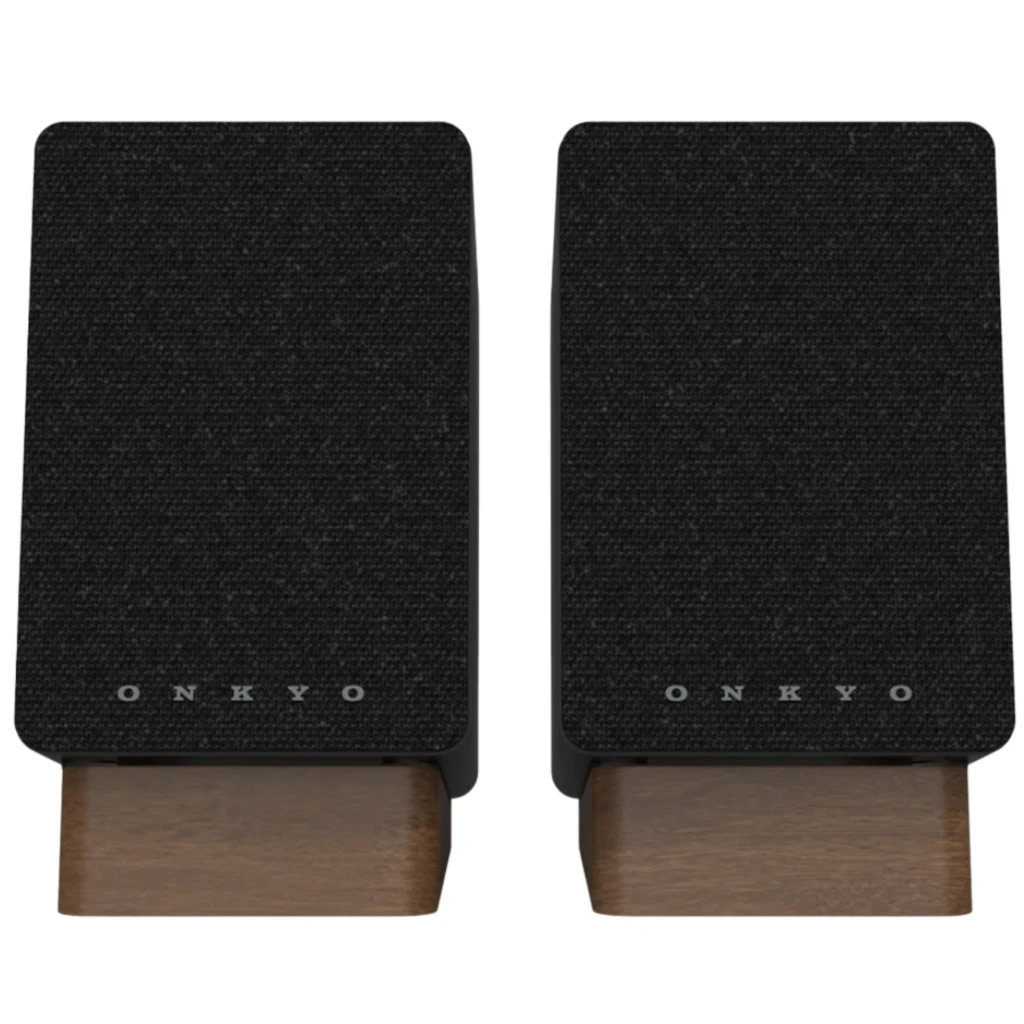 Onkyo GX-10DB Creator Speaker 17W x 2 Bluetooth Negro, dos altavoces compactos con rejilla textil negra y base de madera, diseño minimalista y elegante