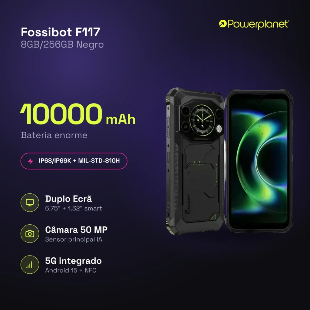 Fossibot F117 5G 256GB naranja con cuerpo rugerizado negro, pantalla 6.75, cámara 50 MP, 8 GB RAM, batería 10000 mAh, IP68/IP69K, MIL‑STD‑810H