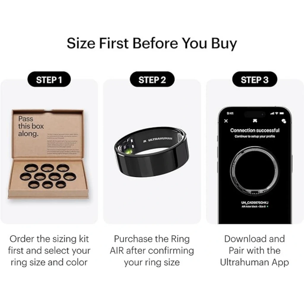 Ultrahuman Ring Air anillo inteligente negro Aster Black, titanio talla 10, diseño minimalista, resistente 10 ATM, compatible con app para emparejar