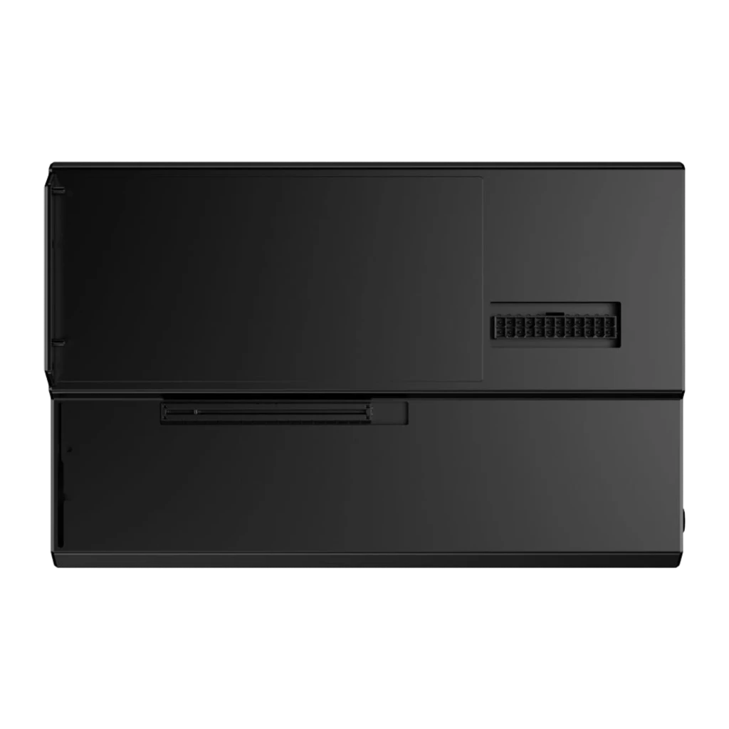 EGPU Dock MINISFORUM DEG1 OCuLink PCIe 4.0 x4 en negro mate, diseño rectangular minimalista con ranuras de ventilación y paneles lisos modulares