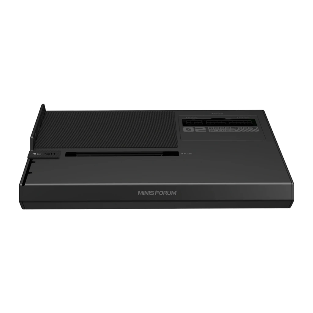 EGPU Dock MINISFORUM DEG2 OCuLink eGPU Dock - Base de expansión externa en color negro, diseño plano con ranura para GPU, rejilla superior y puertos laterales