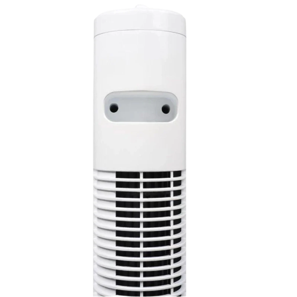Tristar VE-5900 Ventilador Torre 35 W blanco con rejilla vertical negra, panel superior minimalista y dos orificios frontales; diseño alto y estilizado
