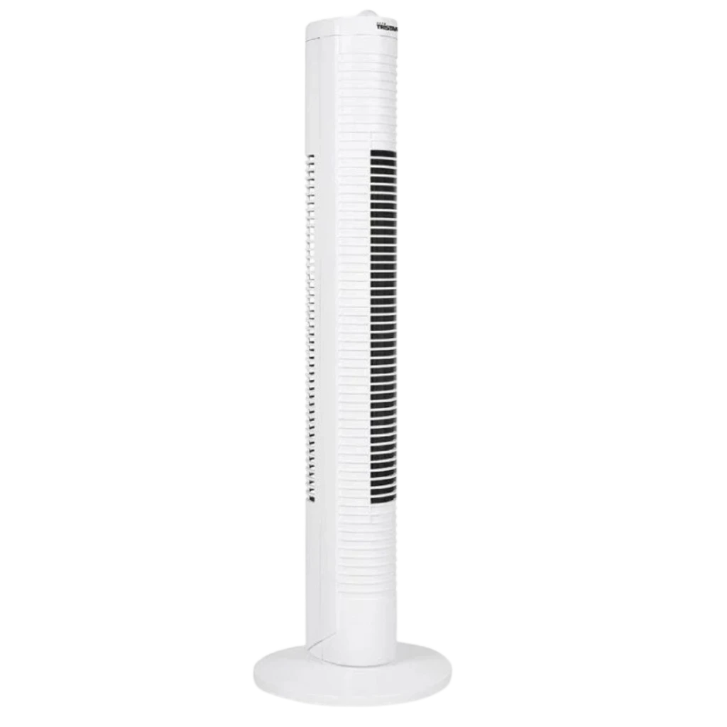 Tristar VE-5900 Ventilador Torre 35 W en color blanco, diseño alto y esbelto con rejilla vertical, base circular estable y panel superior de control 3