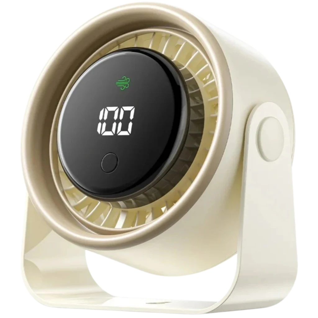 Vention PBJN0-PRO ventilador sobremesa 10 W con pantalla LED, 3 velocidades, cuerpo beige con soporte ajustable y rejilla circular compacta