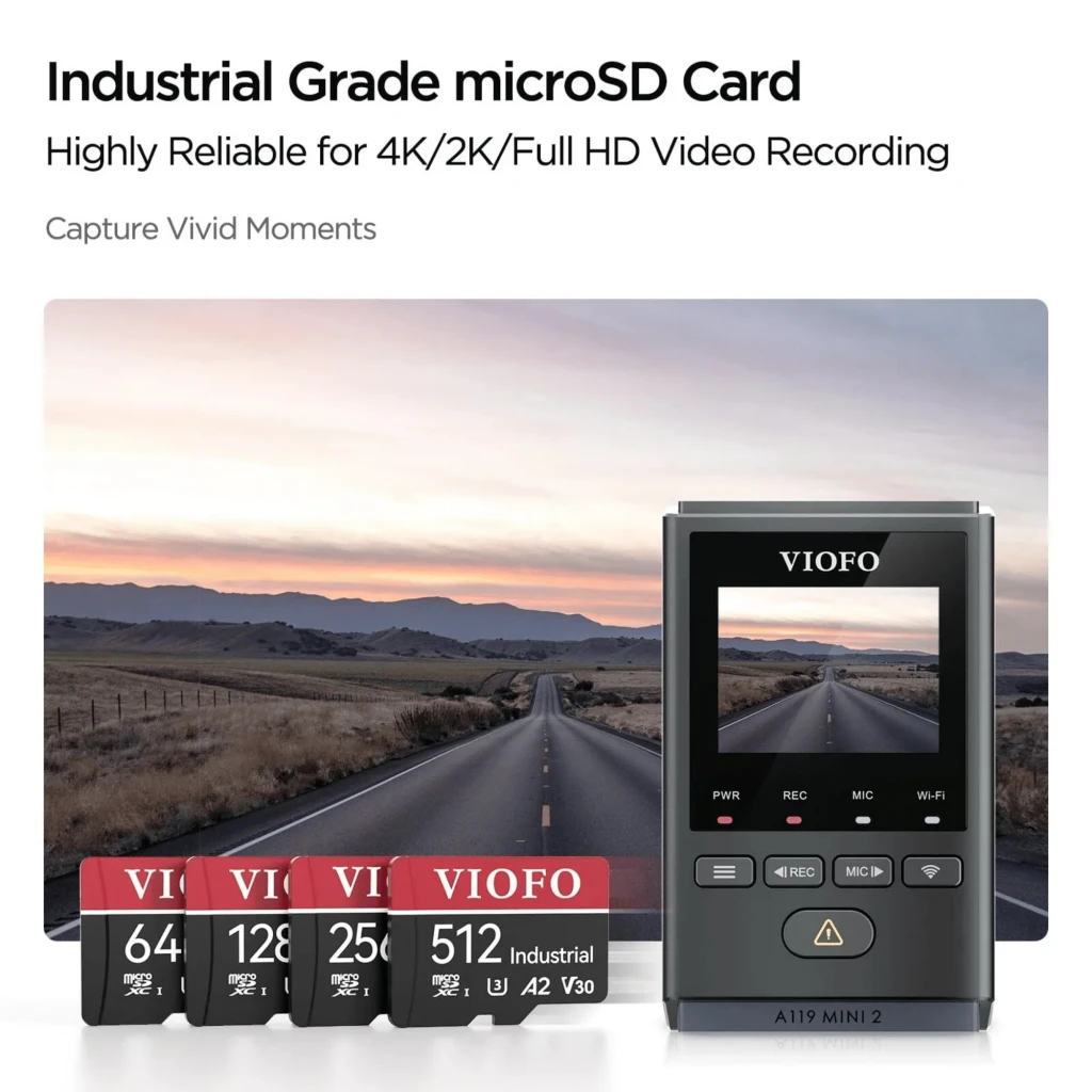 VIOFO Tarjeta Micro SD 128GB Industrial Grade MLC NAND, diseño rojo y negro, marcada V30 UHS-I U3, ideal para grabación 4K/2K/Full HD en dashcams y seguridad