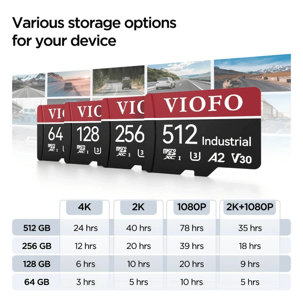 Tarjeta Micro SD VIOFO 128GB Industrial Grade MLC NAND, clase V30 A2 microSDXC, diseño rojo y negro; ideal para dashcam y seguridad con gran durabilidad