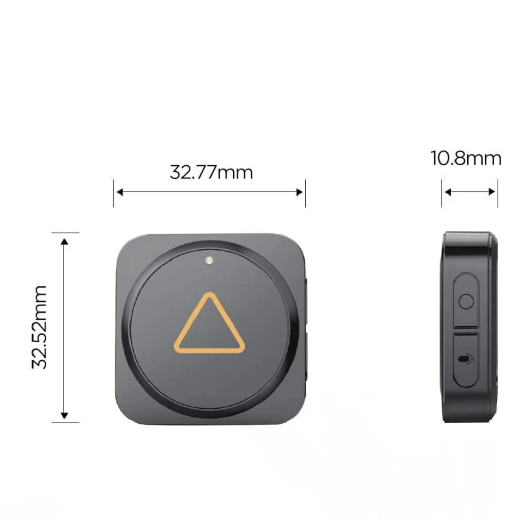 VIOFO BTR200 mando remoto Bluetooth para dashcam con 3 botones programables, cuerpo cuadrado negro 32.77 x 32.52 x 10.8 mm y LED indicador frontal