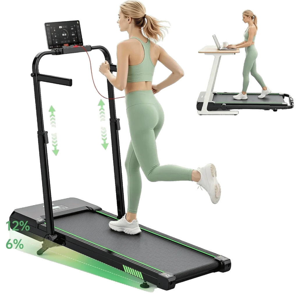 Akluer TW140x cinta de correr plegable con inclinación 12%, altavoz Bluetooth, barandillas laterales, pantalla para tablet y diseño compacto para casa