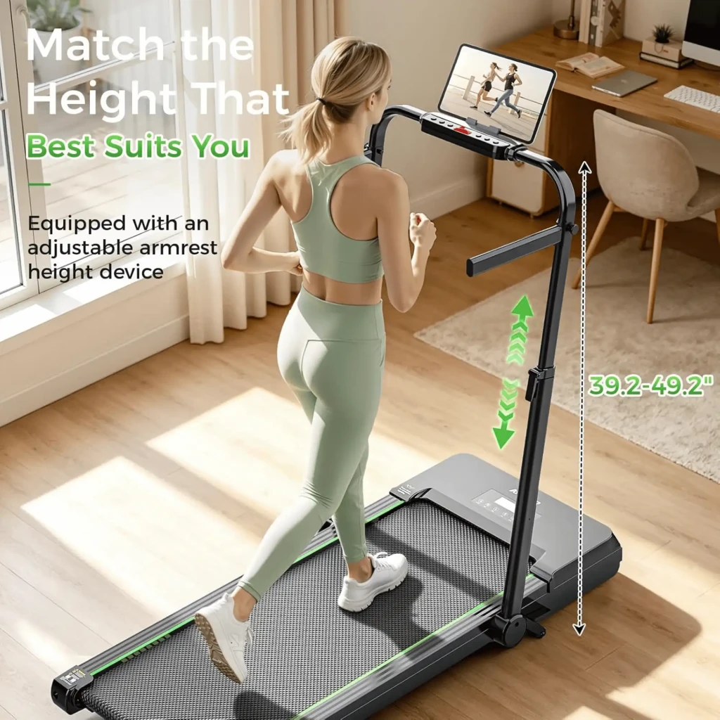 Akluer TW140x: cinta de correr plegable con inclinación 12 %, barandillas laterales ajustables, altavoz Bluetooth y soporte para tablet, altura regulable