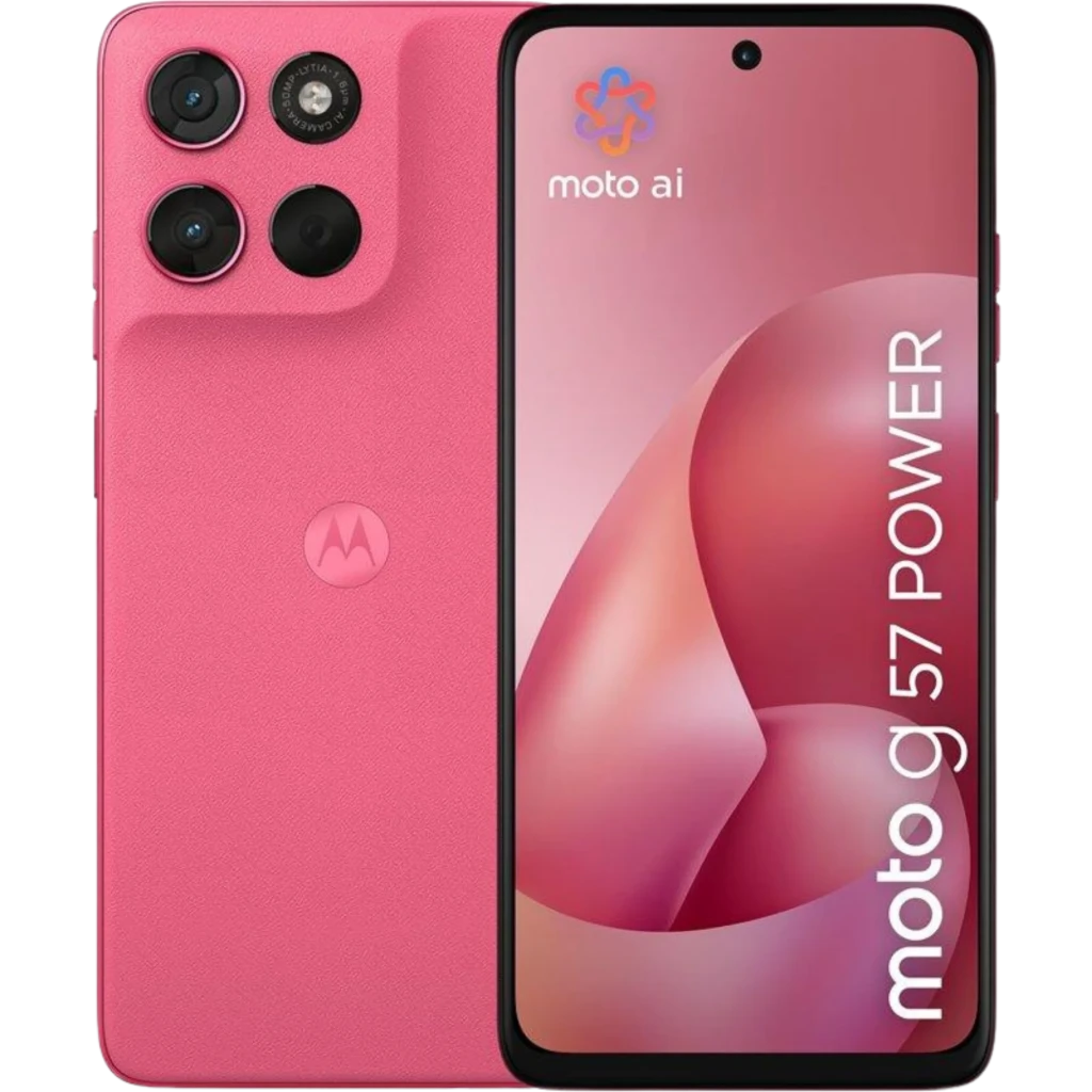 Motorola Moto G57 Power 5G Pink Lemonade, pantalla 6.5" 120Hz con perforación central, triple cámara trasera, acabado texturizado, 256 GB y 12 GB RAM