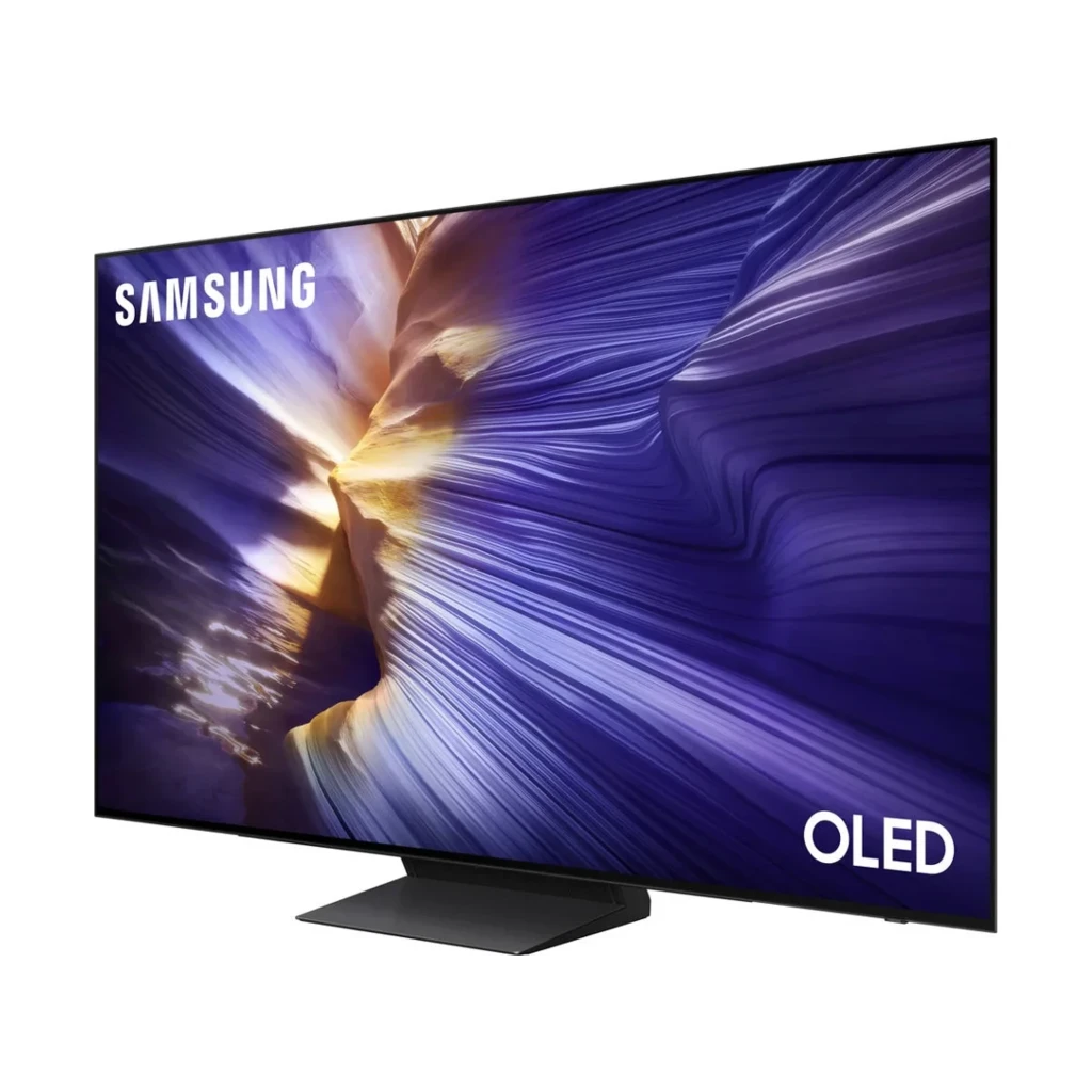 Samsung TQ55S92FAE 55 OLED 4K con biseles ultrafinos, panel brillante y peana central robusta; pantalla grande ideal para cine y juegos a 144 Hz