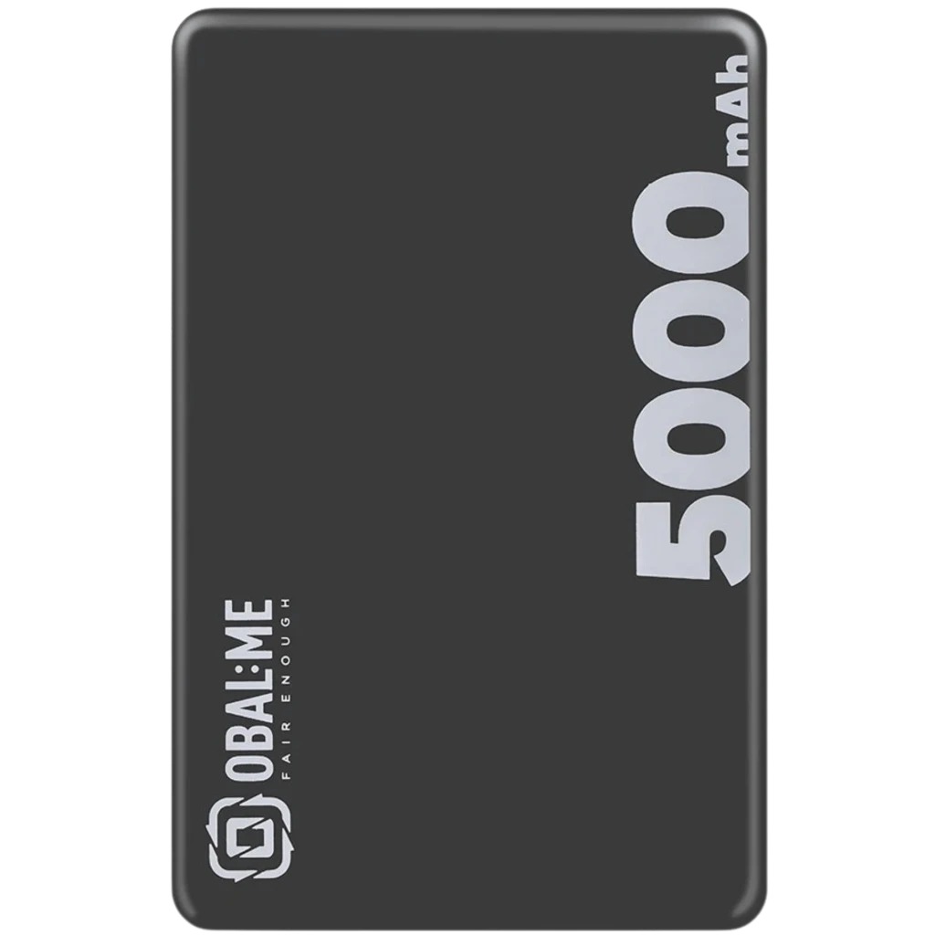 Powerbank OBAL:ME MagNetix negro con texto 5000 mAh en grande, bordes redondeados, acabado mate, compacto y compatible MagSafe USB-C 15W