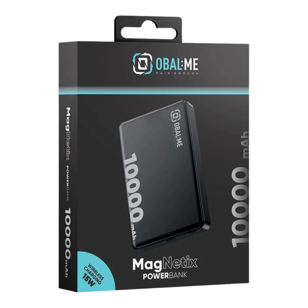 Powerbank OBAL:ME MagNetix negro, 10000 mAh, carga inalámbrica 15W, USB-C, diseño compacto con bordes redondeados y acabado mate compatible MagSafe