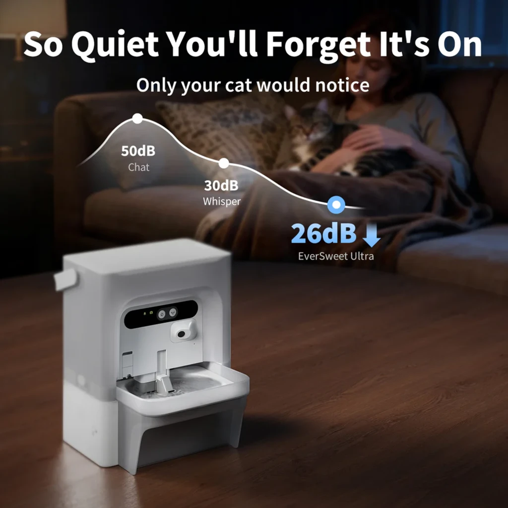 Bebedero automático Petkit Eversweet Ultra blanco, diseño cuadrado con surtidores dobles, LED frontal y funcionamiento ultrasilencioso de 26 dB