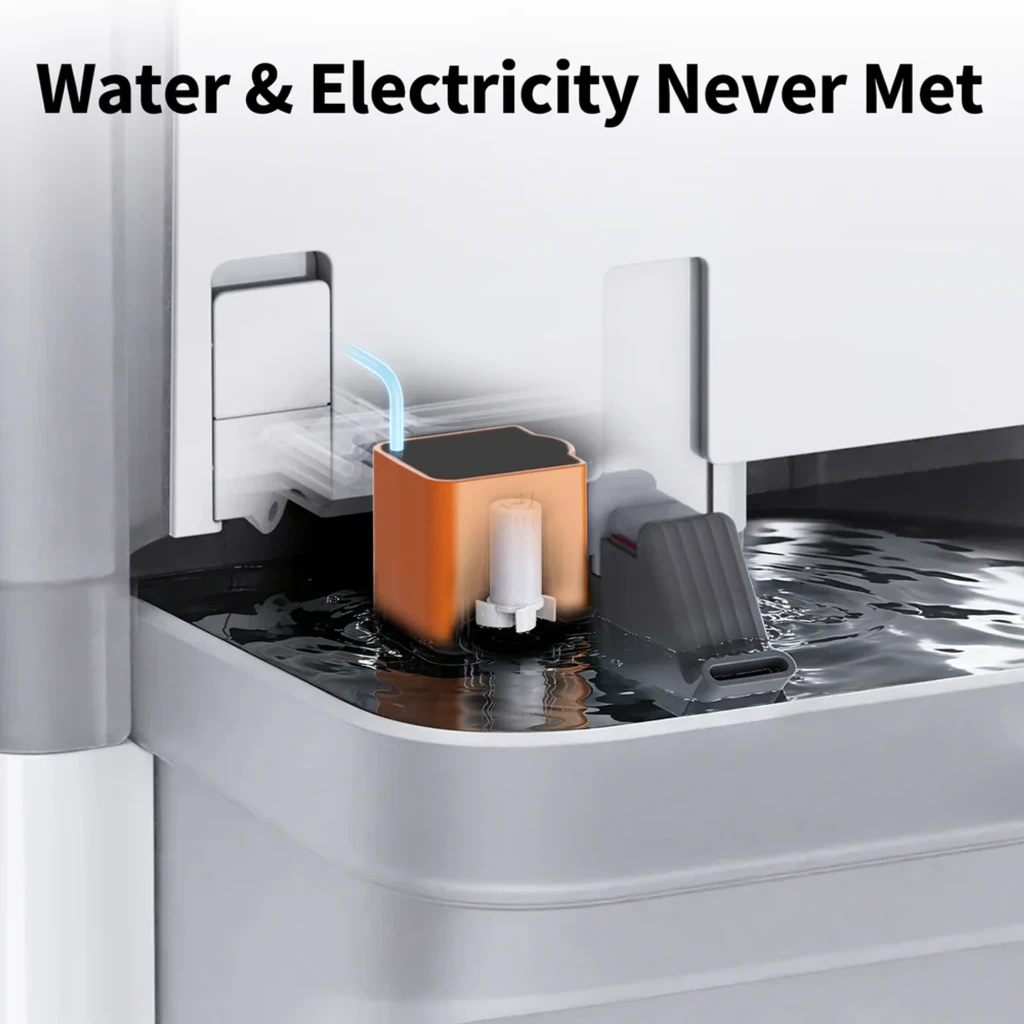 Bebedero Automático Petkit Eversweet Ultra AI blanco con depósito gris, módulo de bomba naranja sellado, agua circulante y diseño seguro agua-electricidad