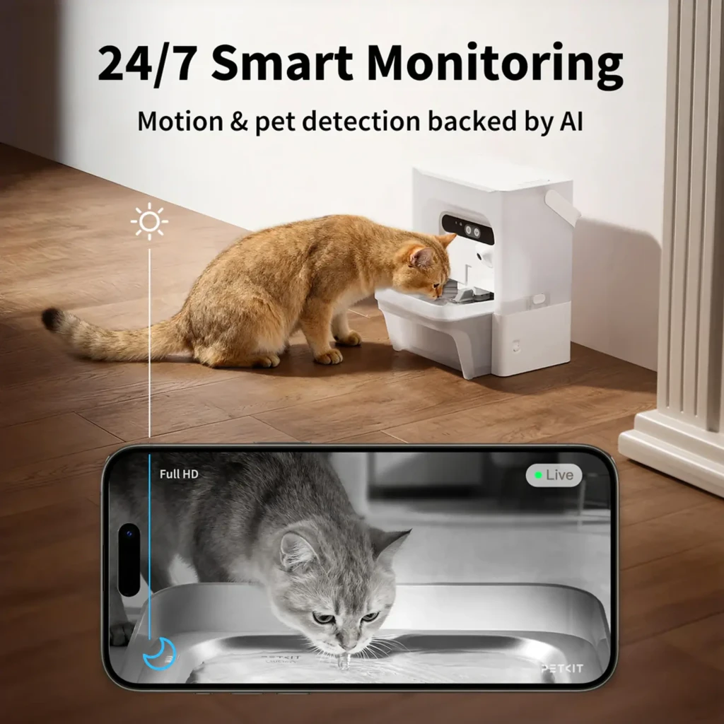 Bebedero automático Petkit Eversweet Ultra AI blanco con cámara y monitoreo 24/7, detección de mascotas, diseño compacto, bebedero doble y LED indicador