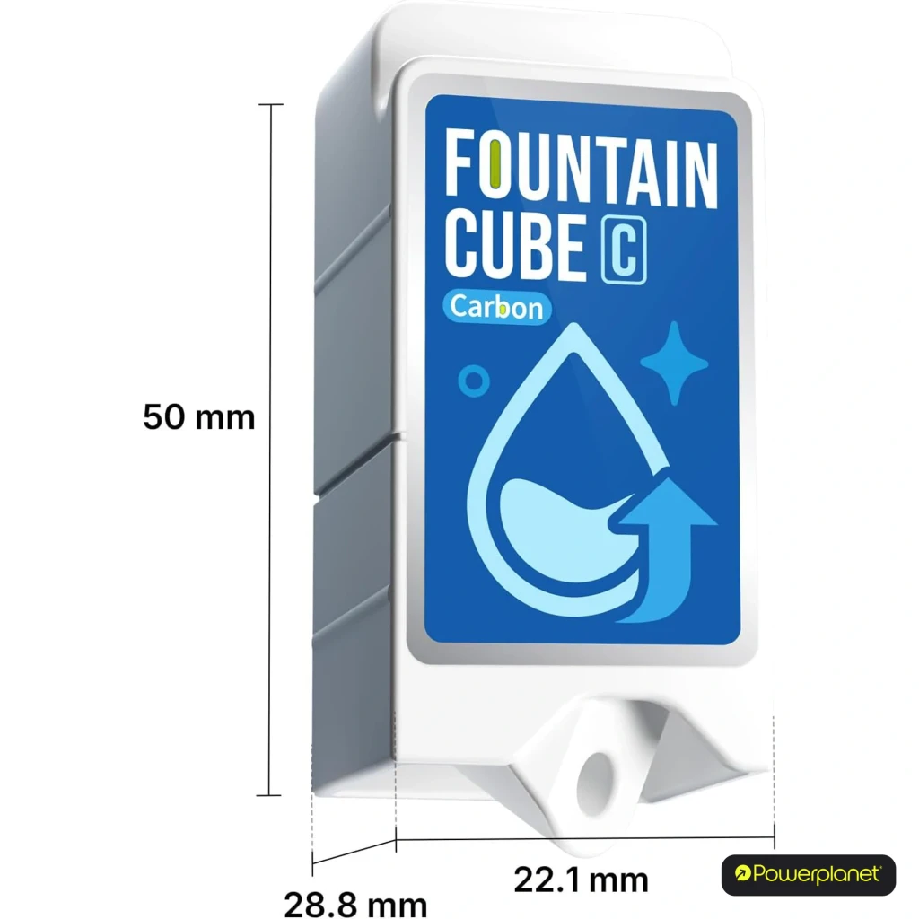 Filtro de repuesto PETKIT Fountain Cube C Pack 5 unidades: cartucho rectangular compacto con etiqueta azul Carbon, ranuras laterales y orificio de anclaje