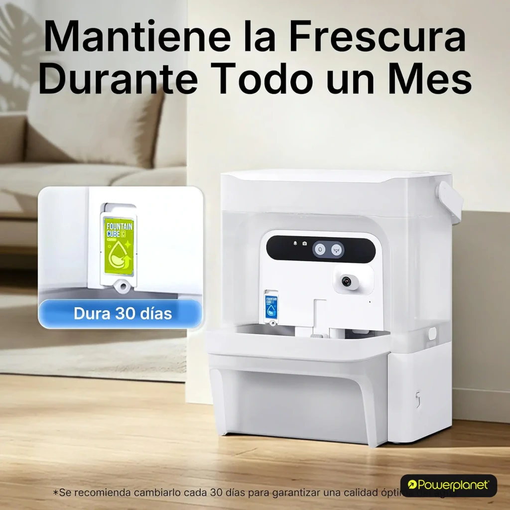 Filtro de repuesto PETKIT Fountain Cube C Pack 5 unidades, cápsulas verdes tipo gel en blíster, destaca duración 30 días y compatibilidad con fuente PETKIT