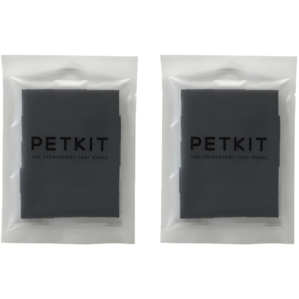 Filtros de repuesto Petkit Eversweet Carbón activo multicapa en paquetes sellados, color negro, formato rectangular, set de 2 unidades