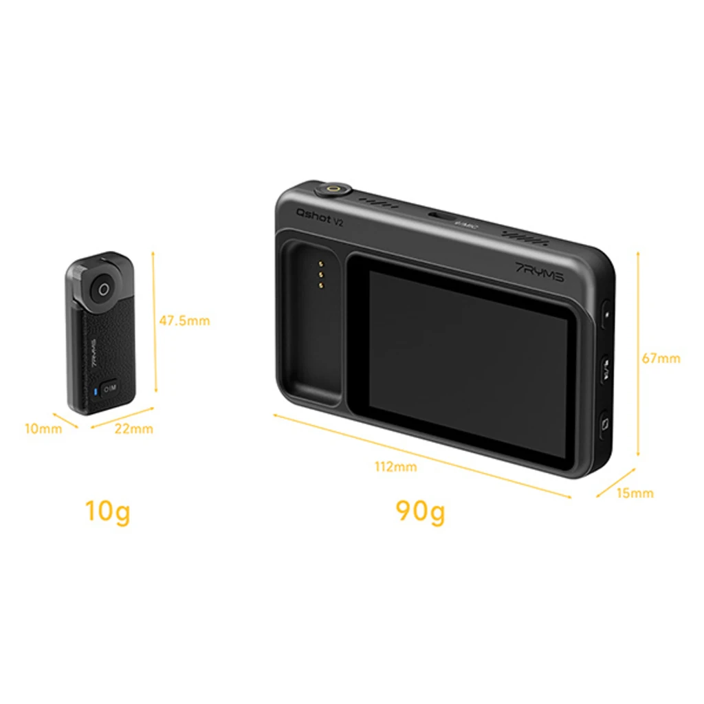 Monitor selfie 7RYMS Qshot V2 4K/60fps MagSafe + USB-C con pantalla amplia, ranura lateral para cámara, botones laterales y diseño compacto ligero de 90 g