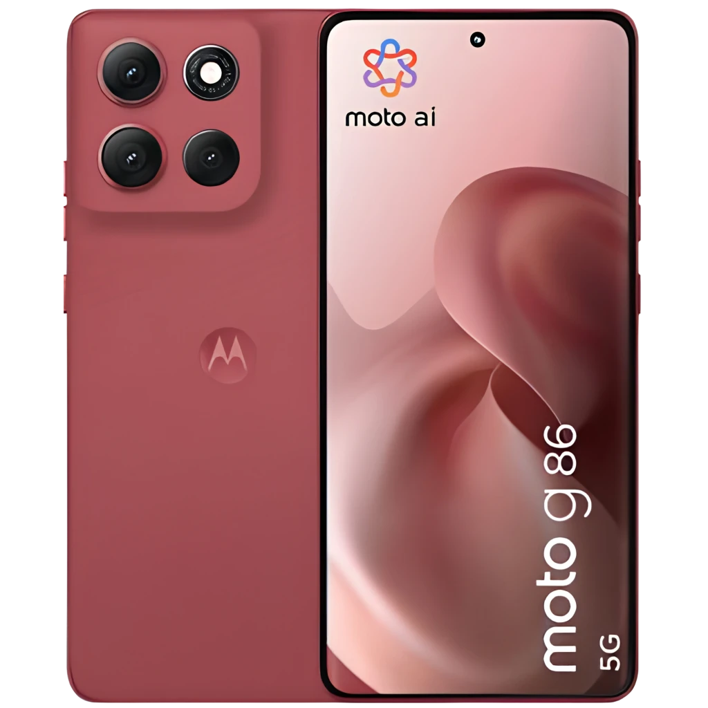 Smartphone Motorola Moto G86 5G en color Pantone Chrysanthemum, pantalla perforada casi sin bordes, triple cámara trasera grande y acabado mate elegante