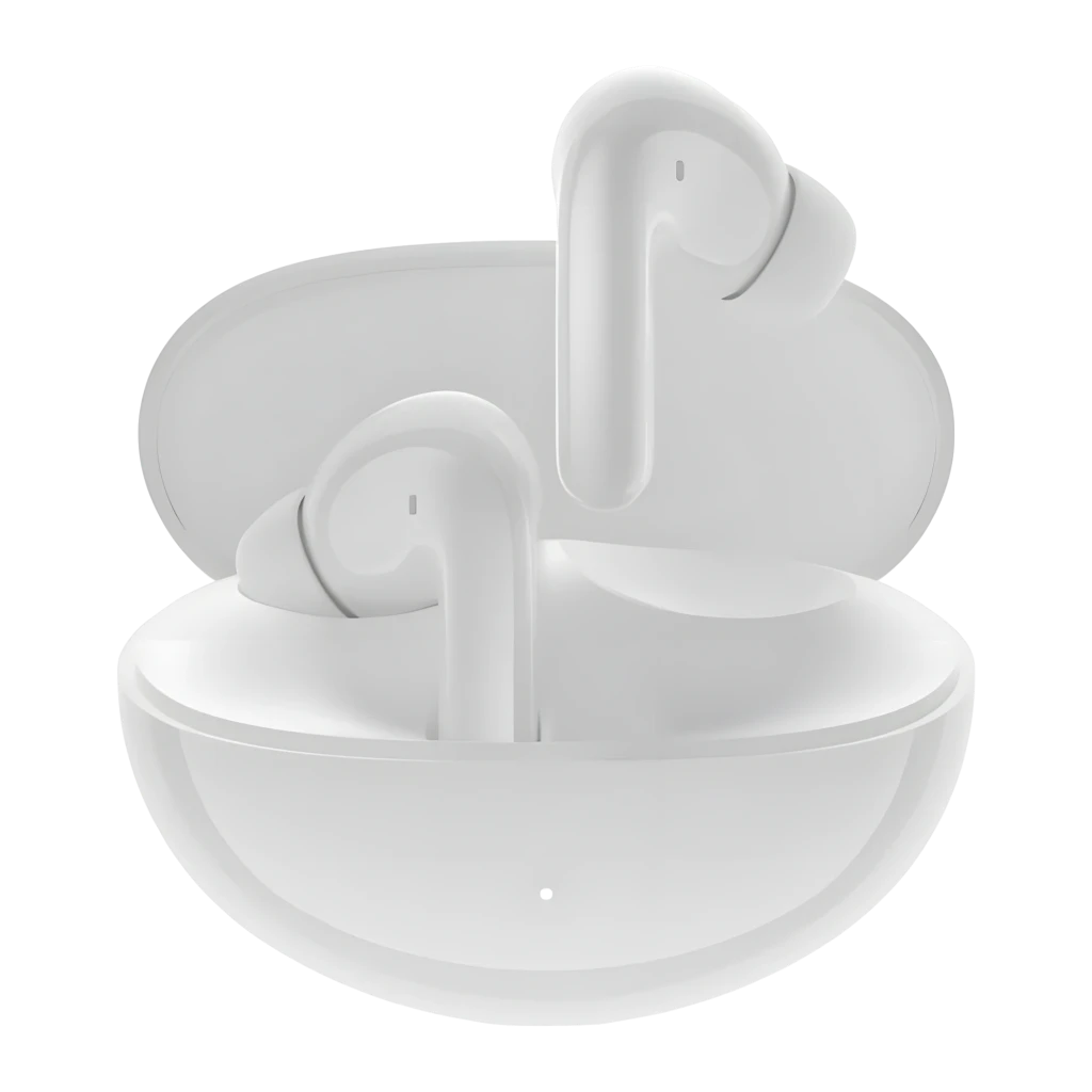 Auriculares Honor Choice Earbuds S8 blancos con estuche ovalado, diseño in-ear TWS, vástago corto y ajuste ergonómico; indicadores LED sutiles y acabado mate