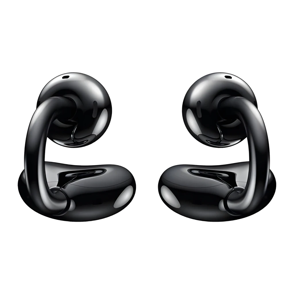 Auriculares Honor Choice Clip open-ear negros brillantes con diseño tipo clip, acabado pulido y micrófonos superiores para cancelación activa de ruido