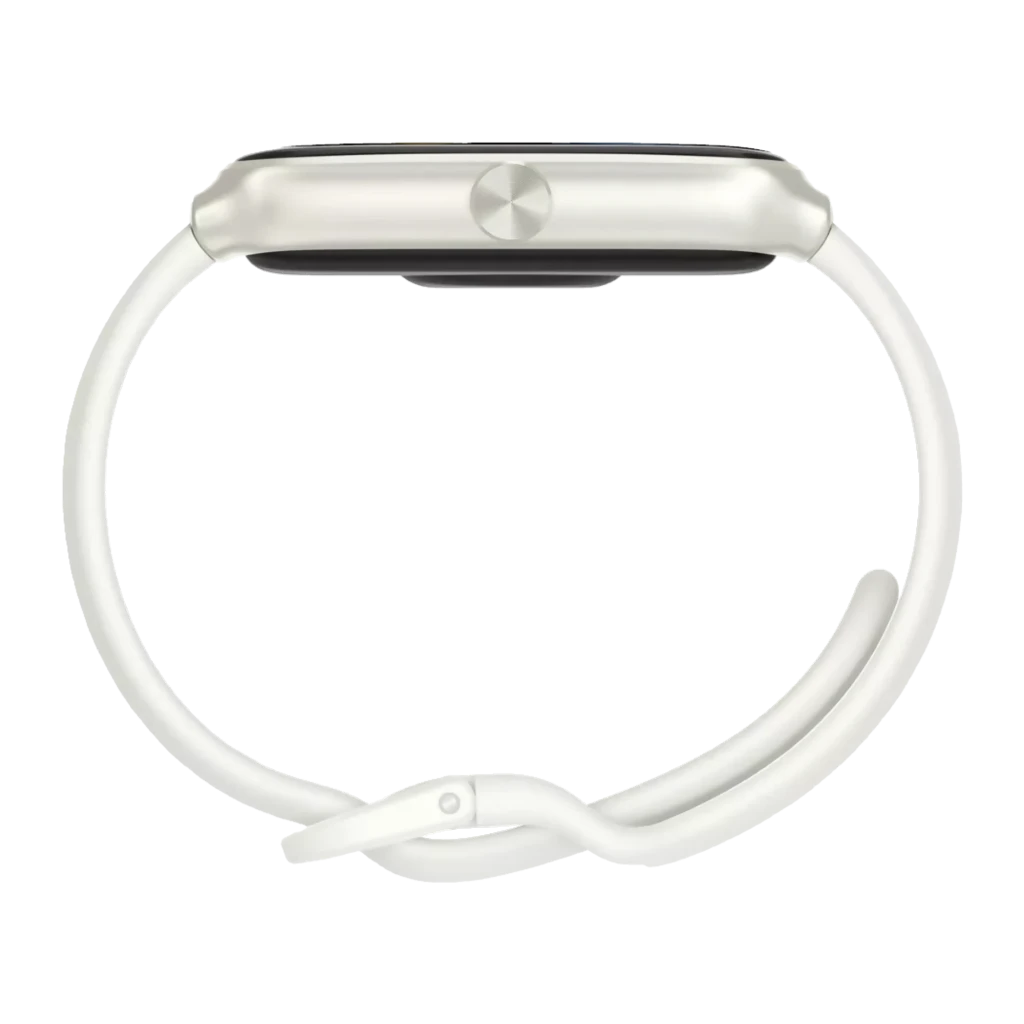 Smartband Honor Choice Moecen Band en blanco, pantalla AMOLED 1,64 pulgadas, cuerpo delgado metálico, perfil lateral con correa curva y hebilla clásica