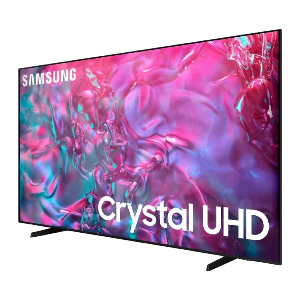 Samsung Crystal DU9005 98 pulgadas LED 4K Smart TV, pantalla casi sin bordes, base doble, panel Crystal UHD con colores vivos rosa y turquesa