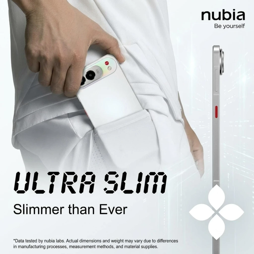 ZTE Nubia Air Pro 5G negro ultradelgado con módulo de cámara sobresaliente y marco metálico lateral, botón rojo y pantalla AMOLED 6,78 pulgadas 144 Hz
