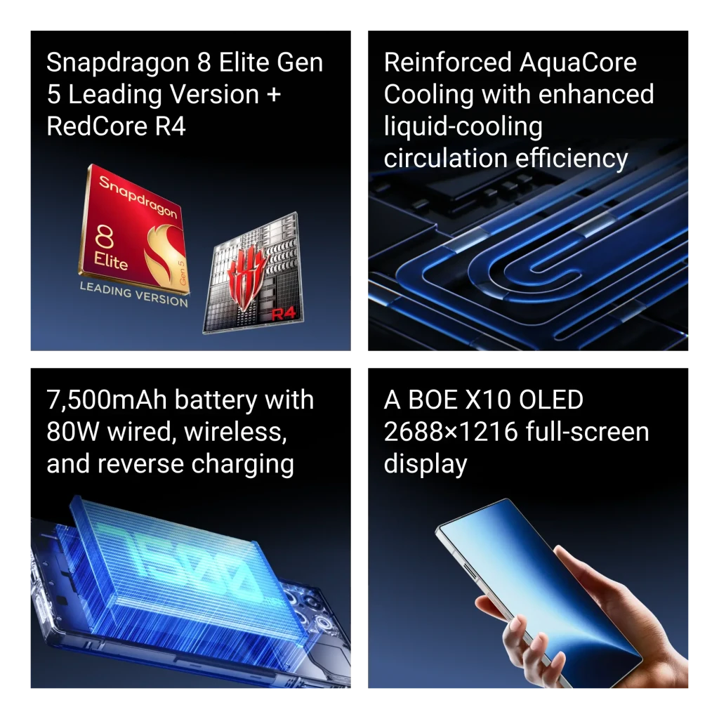 Nubia RedMagic 11S Pro 5G Nightfreeze con Snapdragon 8 Elite Gen 5, refrigeración líquida AquaCore, batería 7500 mAh 80W y pantalla BOE X10 OLED 2688x1216