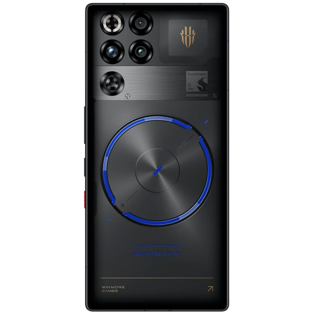 Parte trasera del Nubia RedMagic 11S Pro 5G en color Nightfreeze con anillo LED azul, triple cámara grande, ventilación visible y diseño gamer negro mate