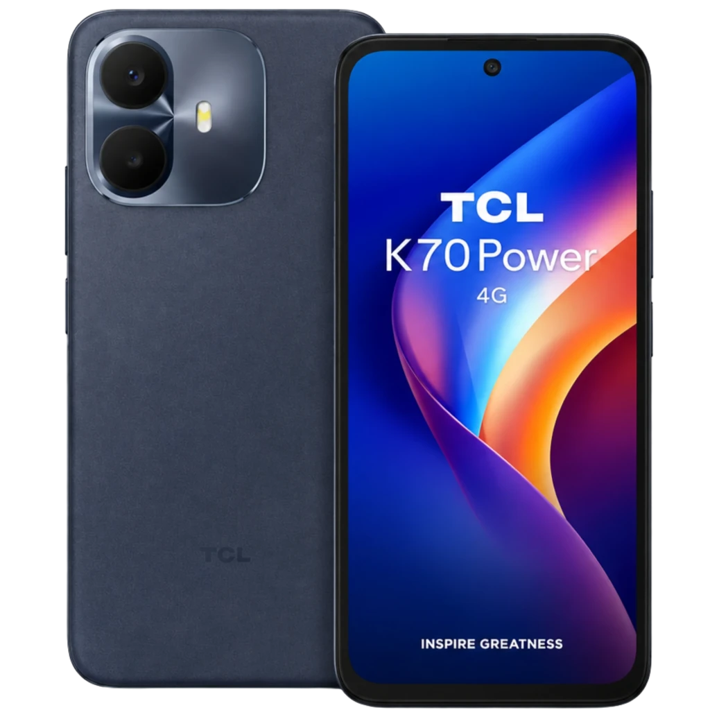 TCL K70 Power 4G Azul Nebulosa con pantalla amplia perforada, doble cámara trasera en módulo brillante, 256GB, 8GB RAM y batería 6500mAh