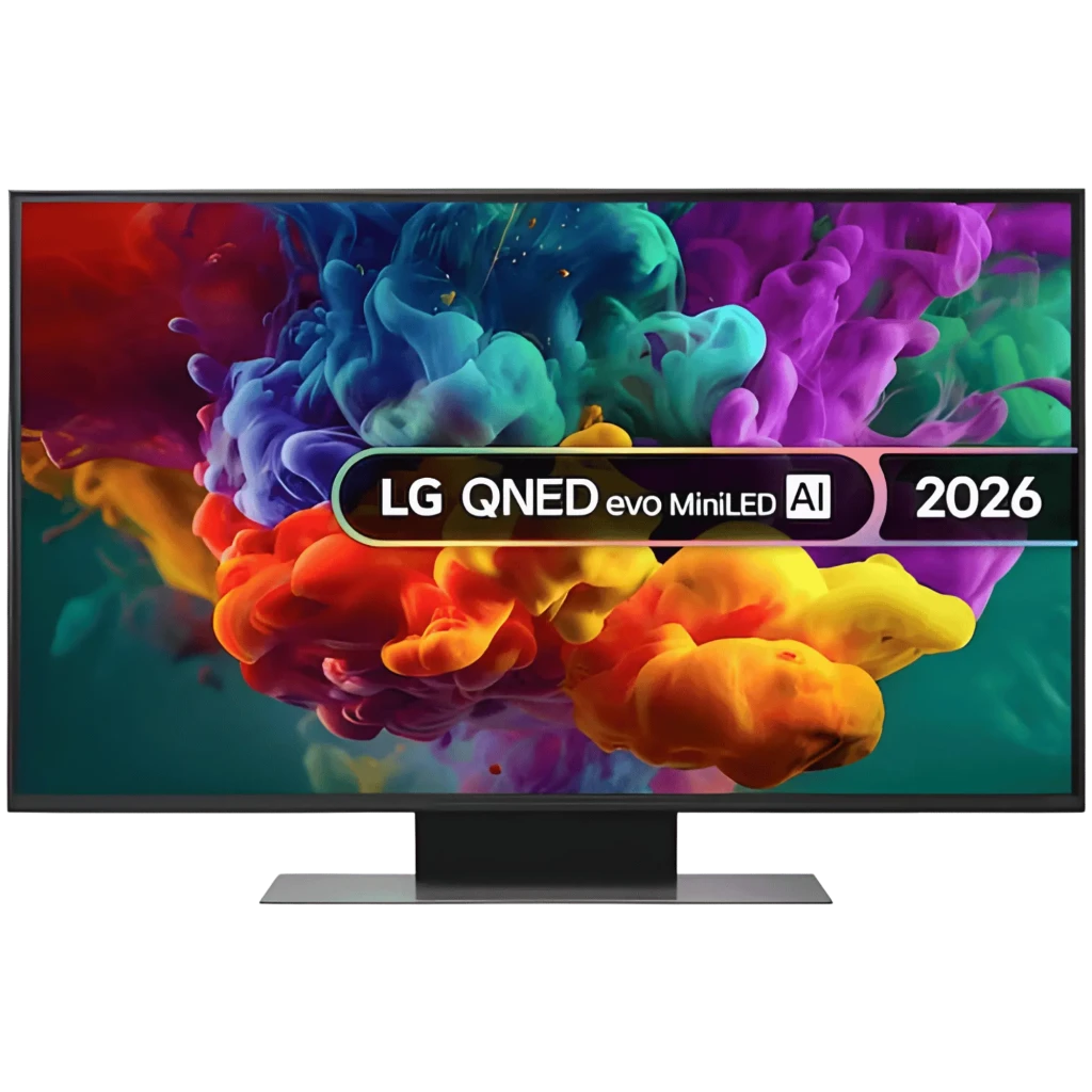 LG 50QNED87B6A 50 polegadas QNED MiniLED 4K com painel fino, bordas estreitas, cores vibrantes e contraste profundo; base metálica elegante; webOS 26 AI