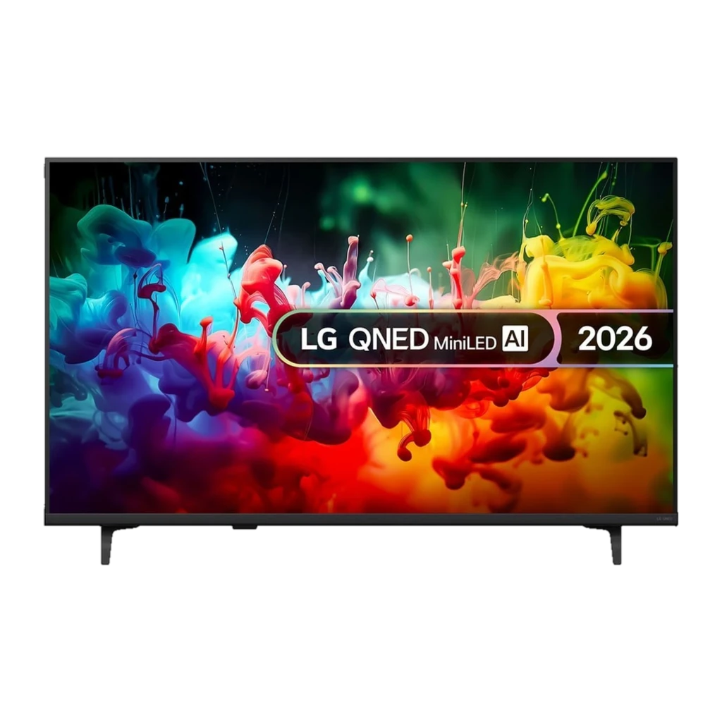 LG QNE 50QNED72B6B 50 polegadas com painel QNED Mini LED 4K, cores vibrantes, contraste profundo e bordas finas; etiqueta AI e 2026 na tela