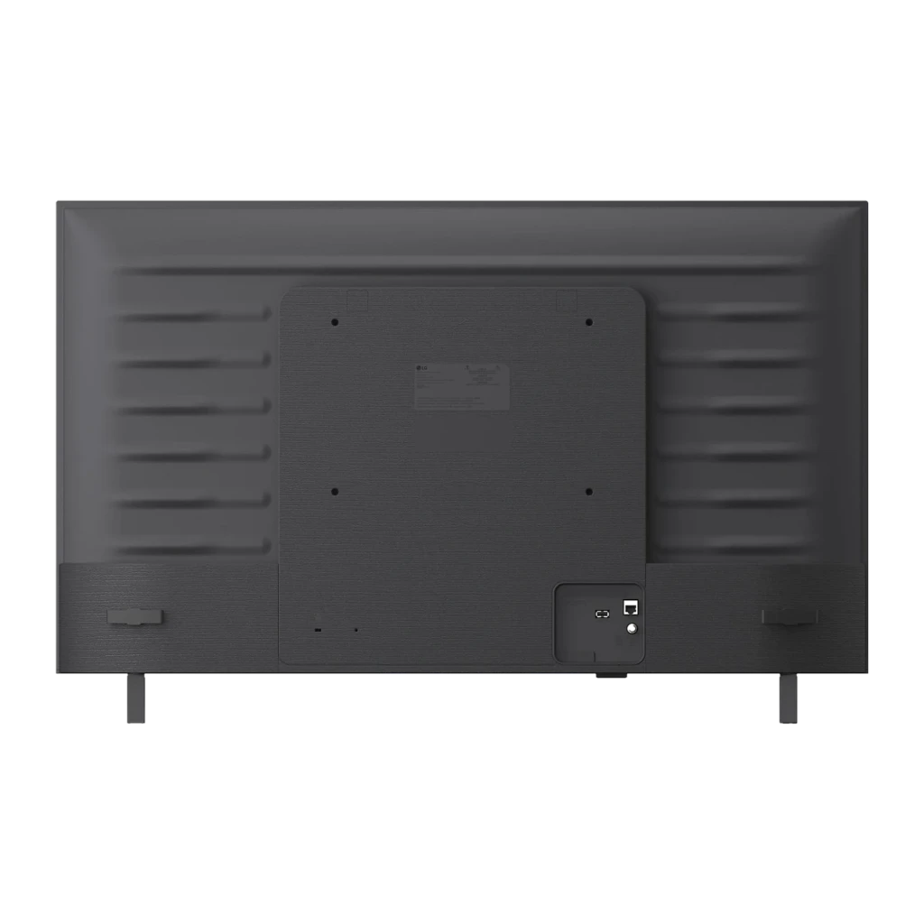 Parte trasera del LG NanoCell 50NU850B6LA negro 50 pulgadas: panel con rejillas, puertos laterales visibles, patas anchas y acabado mate elegante