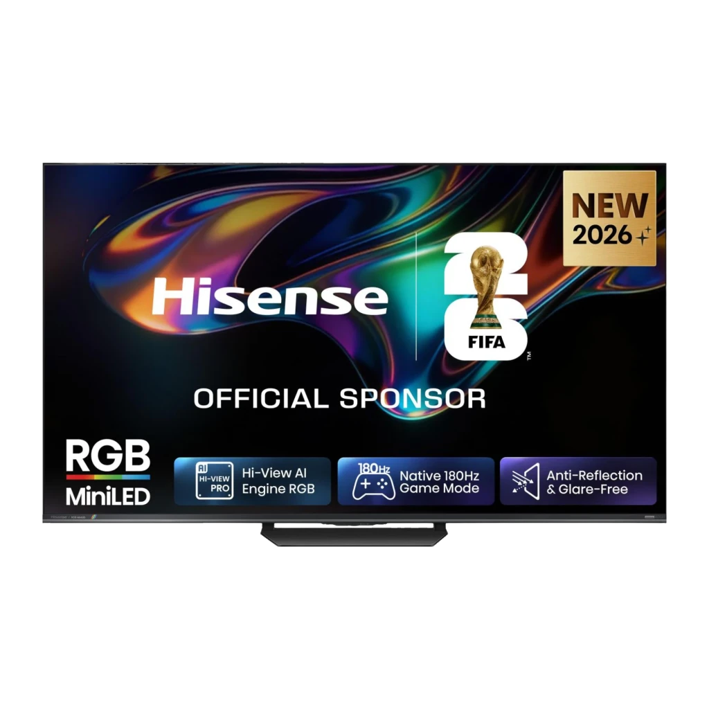 Téléviseur Hisense 65UR8S 65 pouces 4K Mini LED, dalle anti-reflet, 180 Hz, HDMI 2.1, mode jeu natif, couleurs RGB vives et bords fins