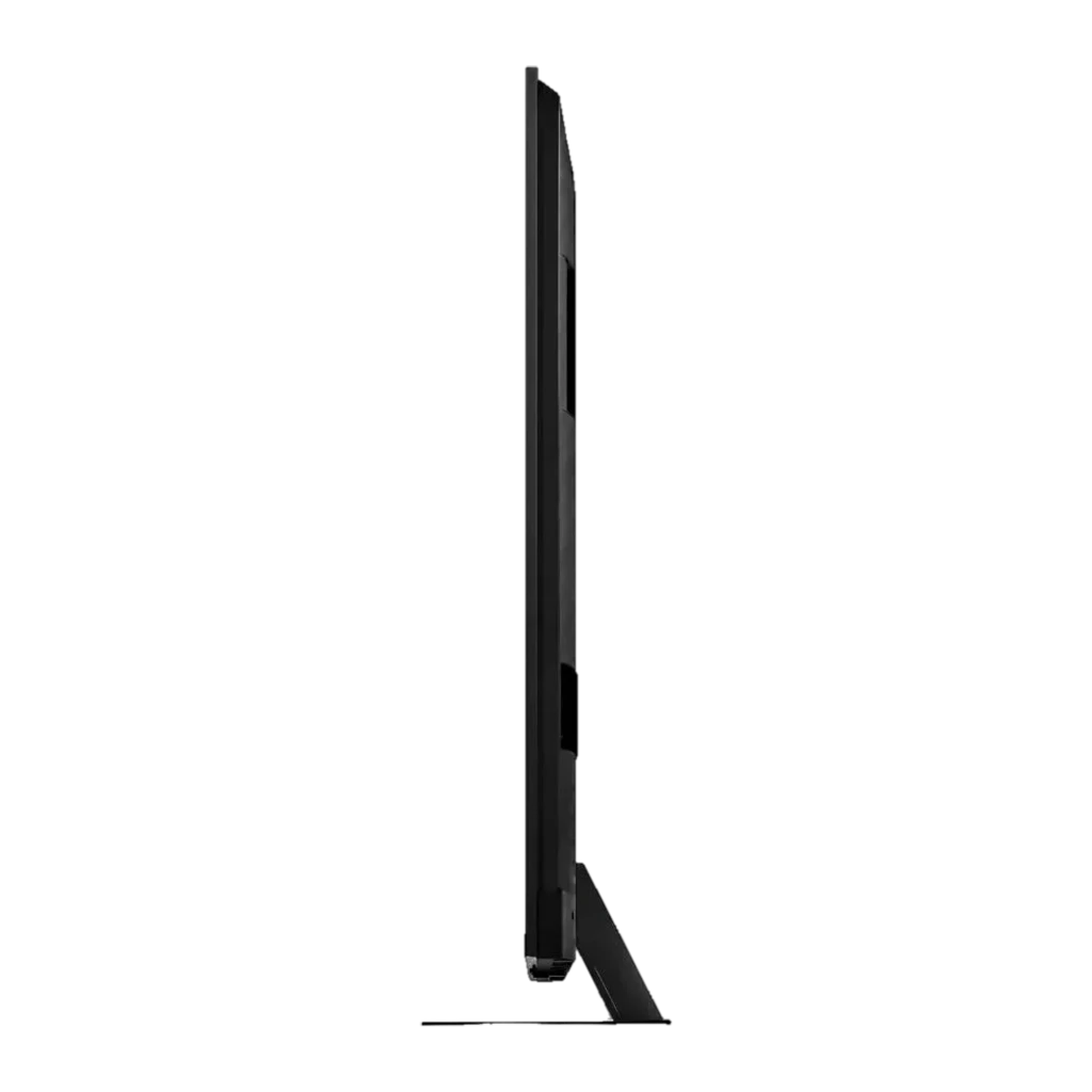 Perfil lateral del Televisor Hisense 75U7S PRO: panel Mini LED ultradelgado de 75 pulgadas, biseles mínimos y base metálica estable, ideal para 4K a 165 Hz