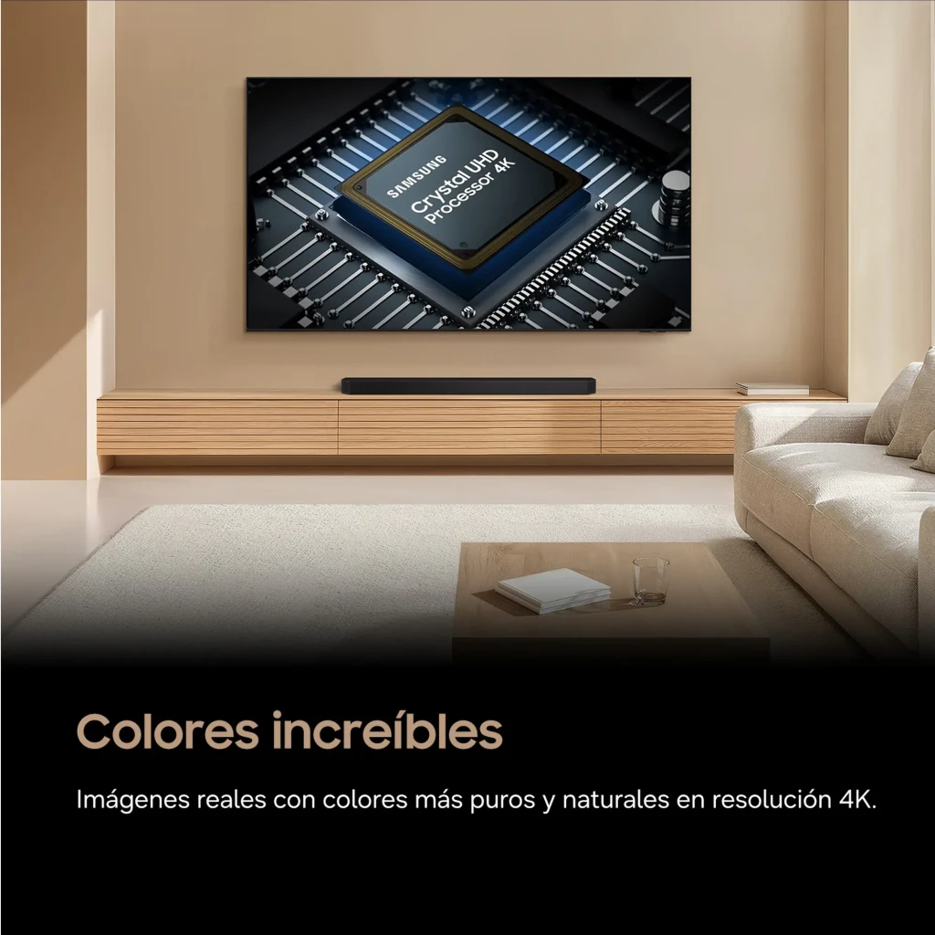 Televisor Samsung TU75U8075HU 75 pulgadas con pantalla LED Crystal UHD 4K, biseles delgados y peana central; imagen nítida y colores vibrantes en salón