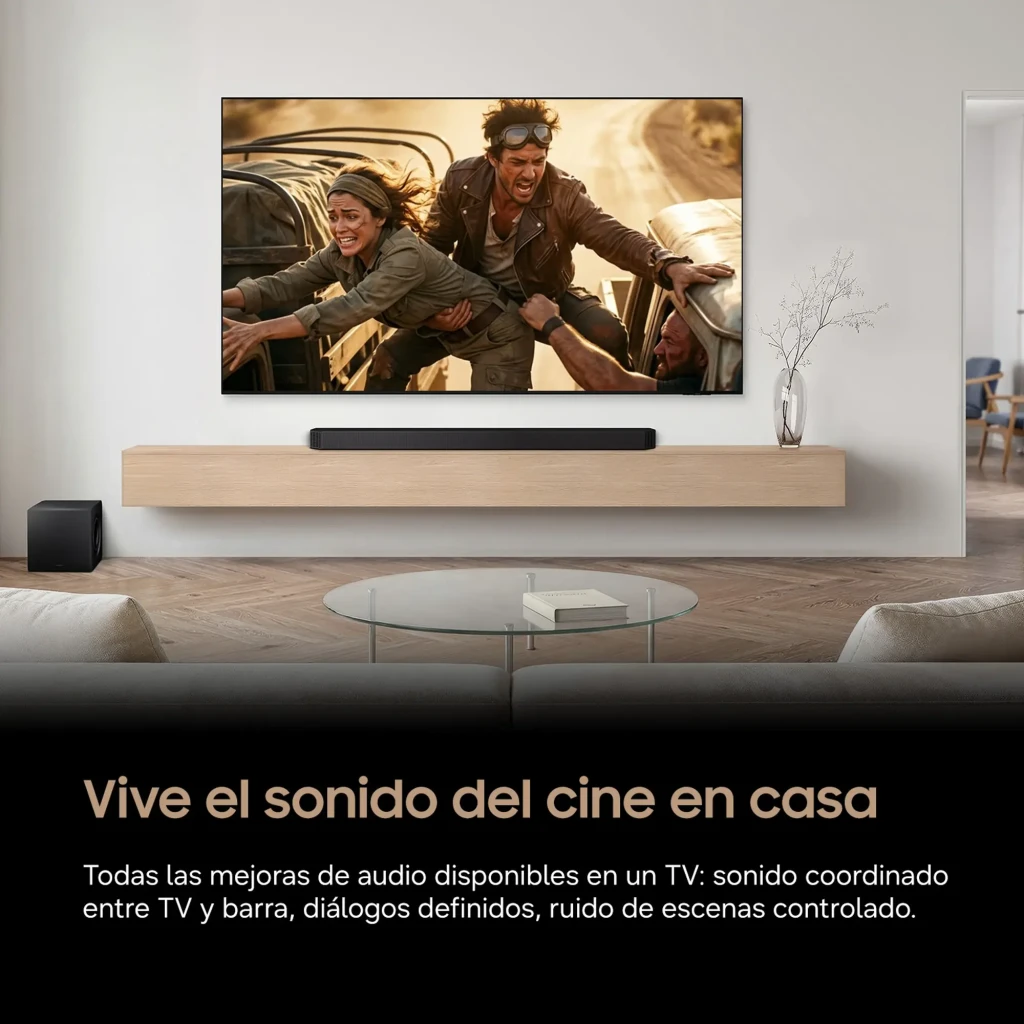 Televisor Samsung TU75U8075HU 75 pulgadas con pantalla LED Crystal UHD 4K, biseles delgados y barra de sonido debajo, ideal para cine en casa con Tizen OS